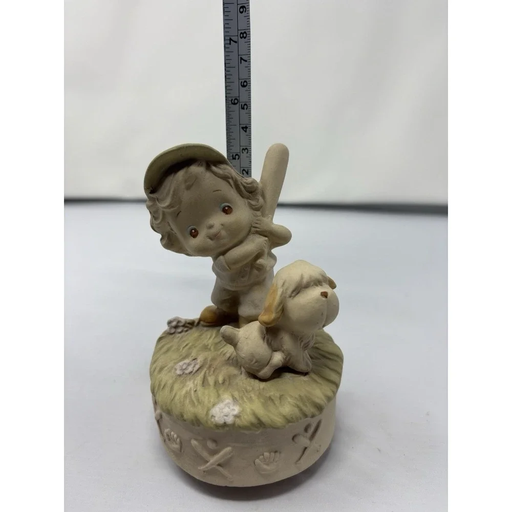 Vintage Music Box Boy with Baseball Bat & Dog – 